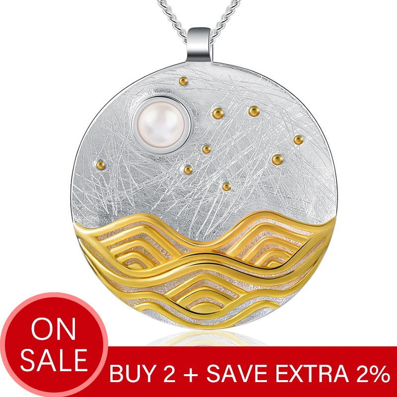 Lotus Fun Real 925 Sterling Silver Natural Shell Designer Fine Jewelry The Moonlight Pendant without Chain Acessorios for Women - Image 2