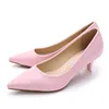 2022 New Women Med High Heels Ladies Pointed Toe Heeled Shoes Leather Fashion Pumps For Woman Office Shoes Pink Red E0005 ► Photo 2/6