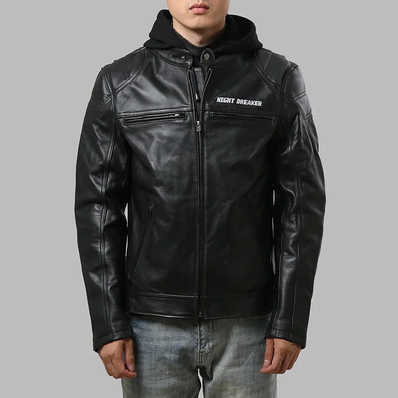 AZ1406 Read Description! Asian size genuine leather outerwear cow leather jacket cowhide leather rider jacket