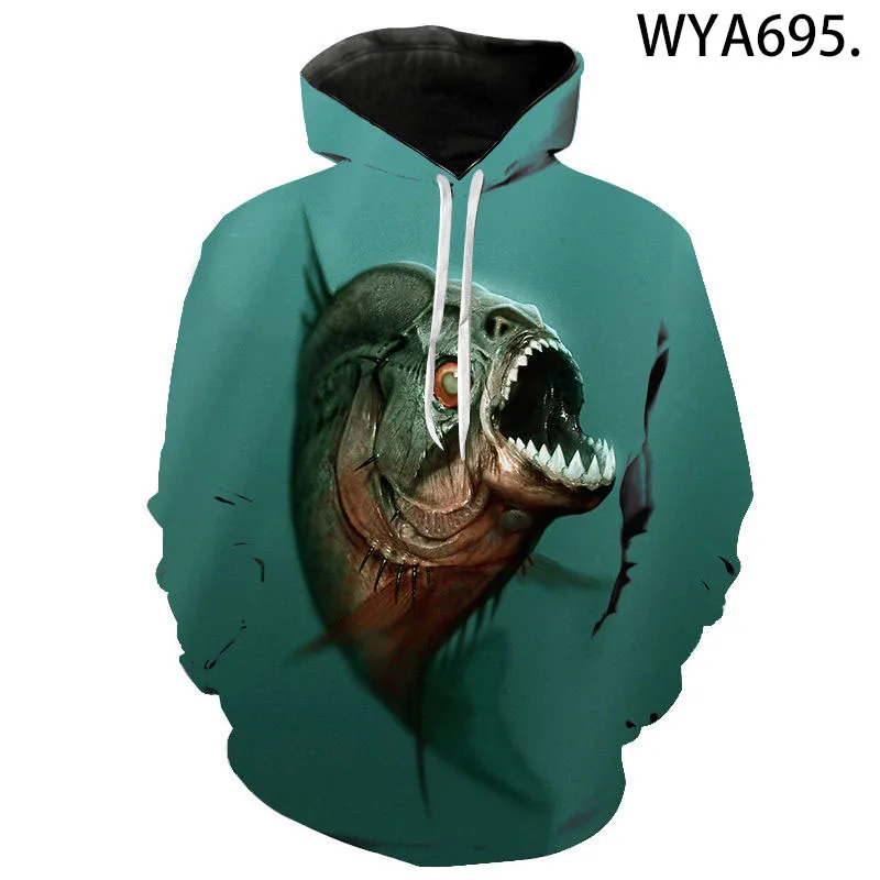

2020 New 3D Printed Piranha Hoodies Men Women Children Sweatshirts Most Ferocious Fish Cool Hoodie Boy Girl Pullover Hoody