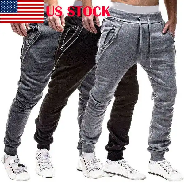 Pantalones deportivos ajustados con cremallera falsa para hombre, pantalón  largo, chándal, Color sólido, Color negro, gris claro| | - AliExpress