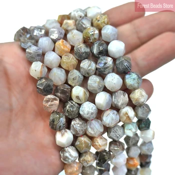 

Faceted Beads Lamboo Leaf Agates Spacers Beads Natural Stone for Jewelry Making DIY Charms Bracelet Necklace 15" Strand 6 8 10MM