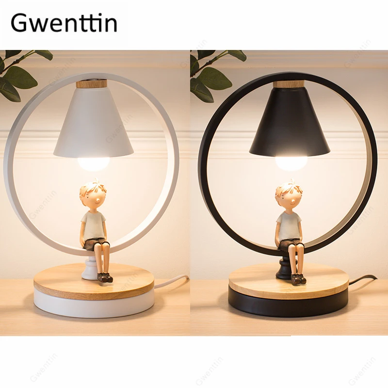 Nordic светодиодный настольная лампа для спальня мальчика девочки прикроватная лампа постоянного настольная лампа домашний декор современного птица настенные светильники Лофт - Lampshade Color: A Boy