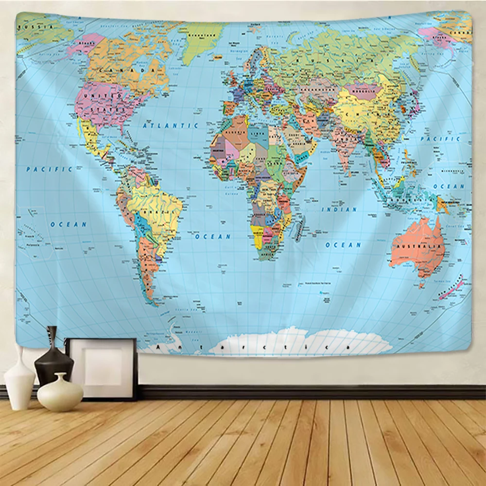 Fabric Wall Tapestry Table-Cover Hanging-Decor Map Beach-Towel World-Map Yoga Polyester