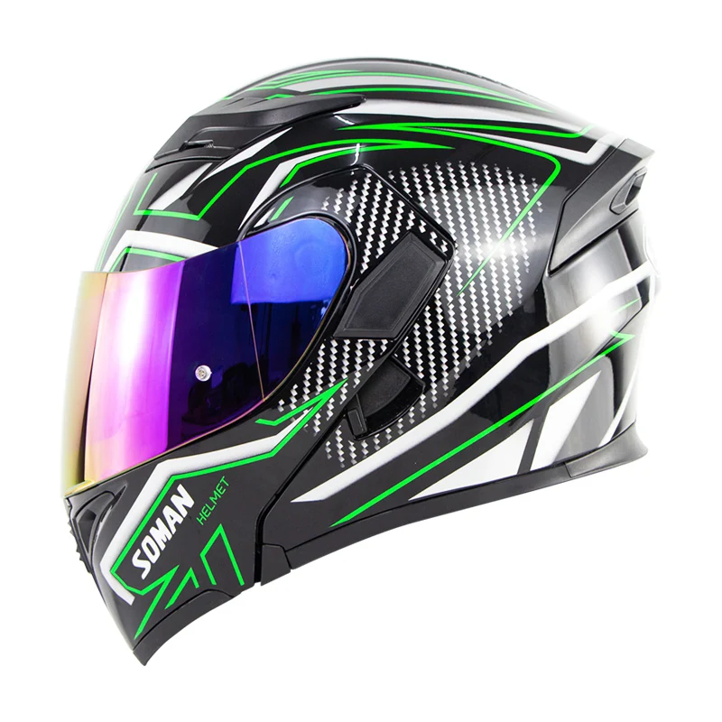 Цветной козырек мотоциклетный шлем K5 флип-ап моторный велосипед Casco Moto Capacete двойного назначения уличный шлем DOT Soman 955 - Color: Black green