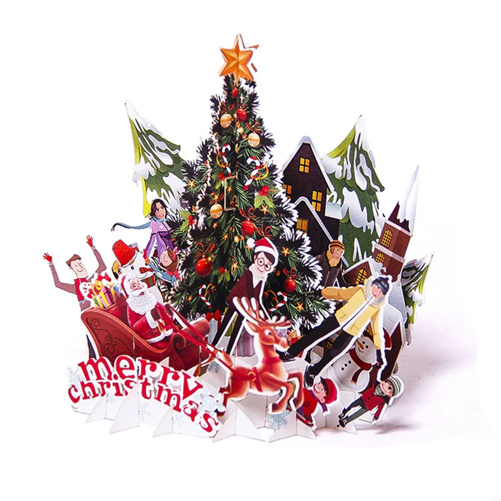 Christmas 3D Greeting Card Wishes Postcard Greeting Card Christmas Party Postcard Gifts Handmade Pop Up New Year Creative