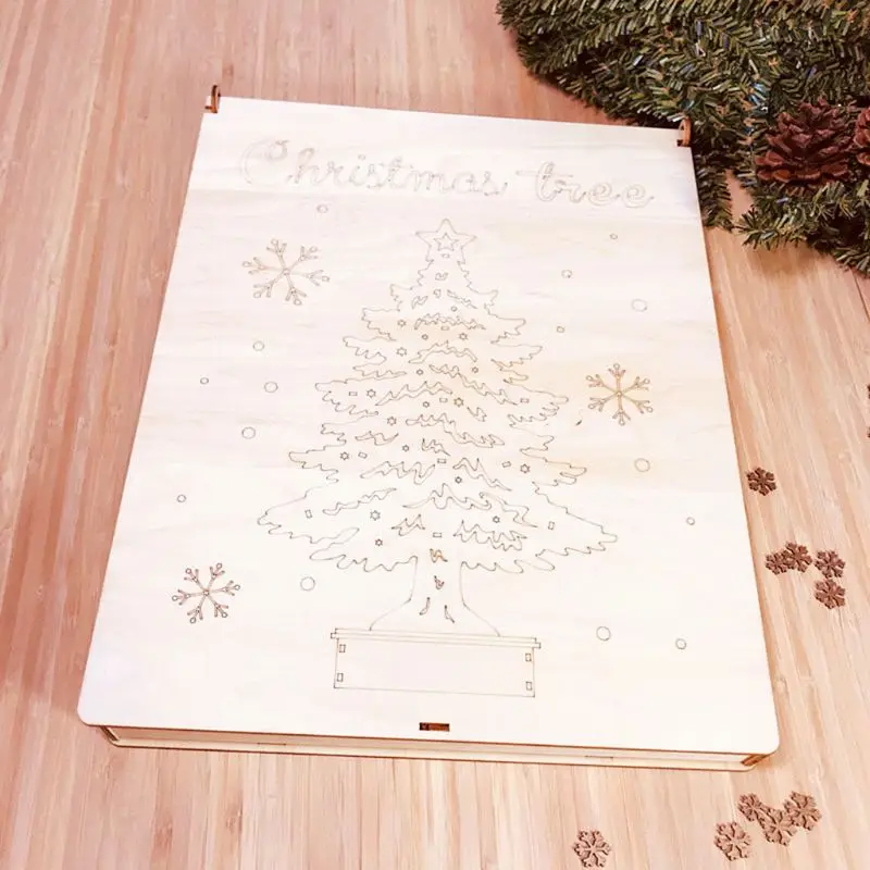 Wooden Christmas Ornament Xmas Tree with LED String DIY Craft Table Home Decoration New Year Toys Children Kids Gift