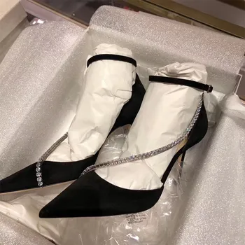 

Women Shoes High Heels Suede Leather Pointed Toe Rhinstone Embellished Buckle Strap Stiletto Pumps 2020 Summer Sandals Women