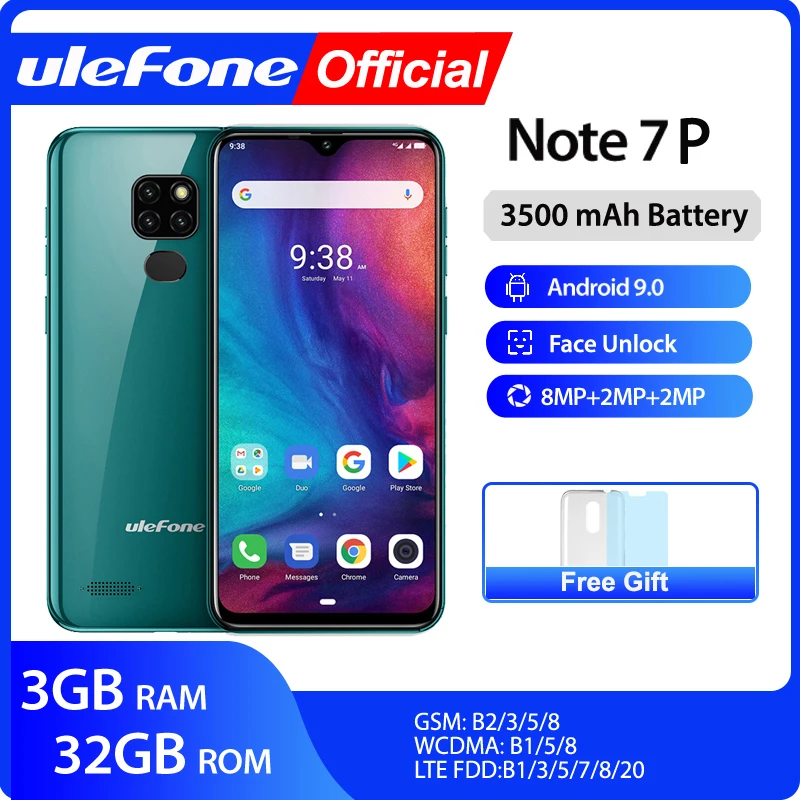 Смартфон Ulefone Note 7P Android 9 0 четырёхъядерный 3500 мАч 6 1 дюймовый экран Waterdrop 3 Гб + 32 ГБ
