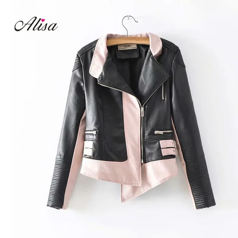 

Women Asymmetric Short PU Leather Jackets 2019 Autumn Winter New Female Punk Bomber Coats Stand Collar Zipper Leather Outerwear