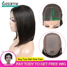 4x4 кружева закрытие парик перуанский прямые боб парик синтетические кружева закрытие парик человеческих волос парики для чернокожих Для женщин низкая Retio волосы Remy парик