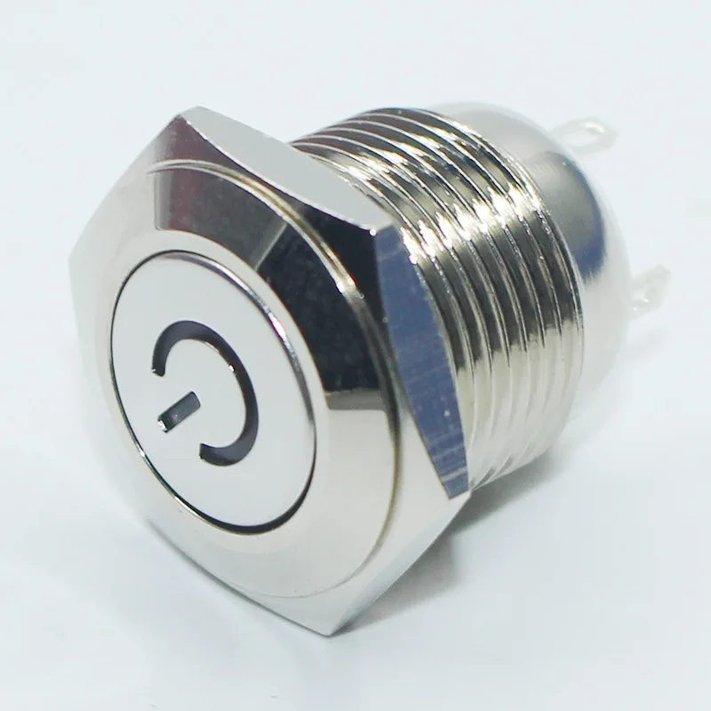 

High Quality 16MM Flat Head Self-Locking with Red Light Button Switch 12V Power Supply Symbol 4-Foot Metal Button Switch