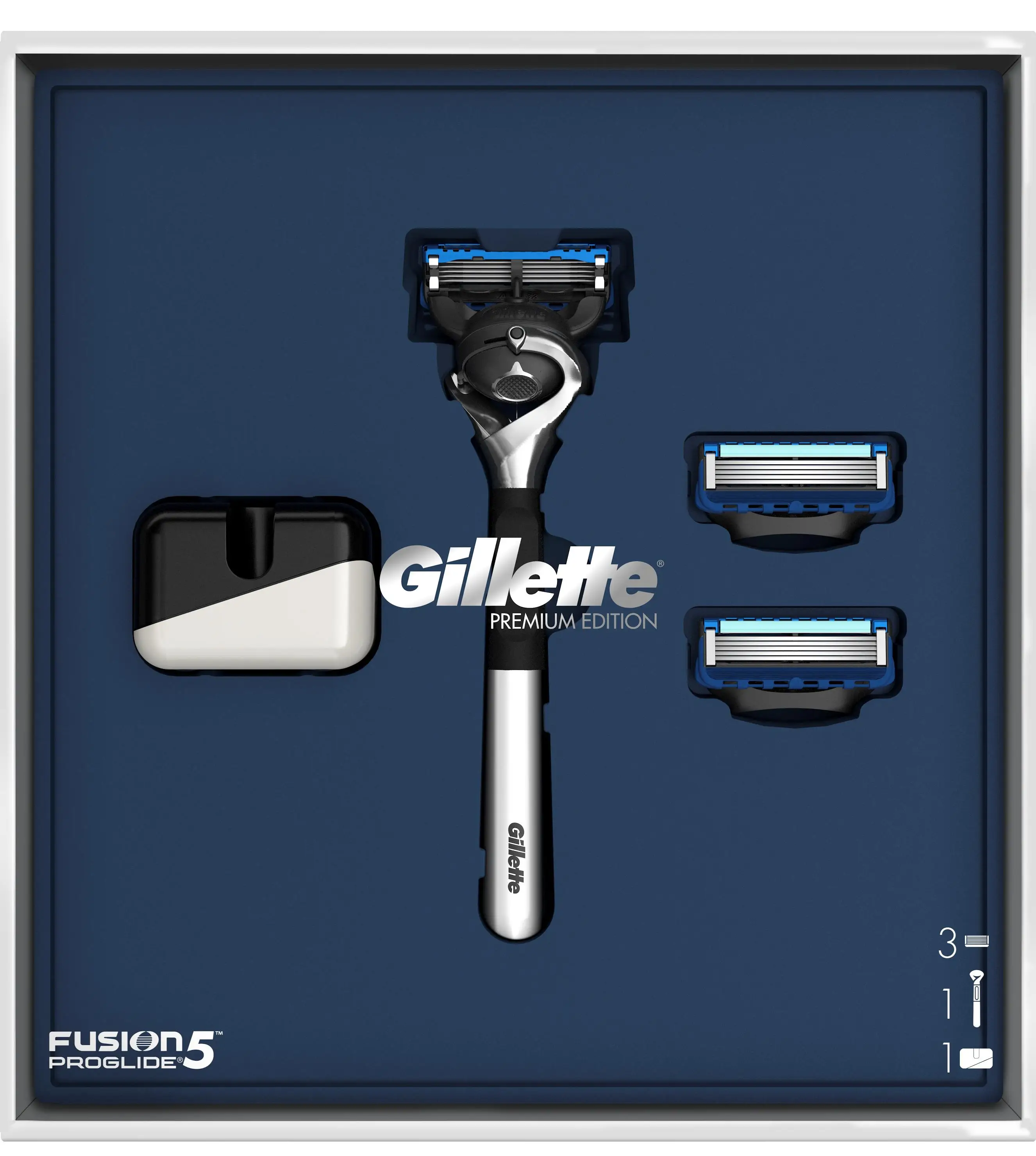 Gillette Подарочный Набор Бритва Fusion5 ProGlide Хром + 2 Кассеты Подставка | Красота и