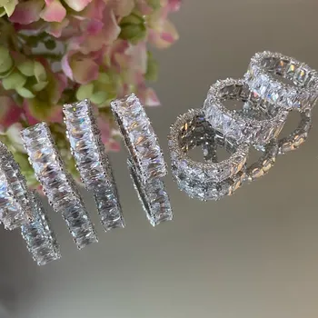 

Iced out women finger engagement ring baguette cz eternity band silver Color clear cz sparking bling rings