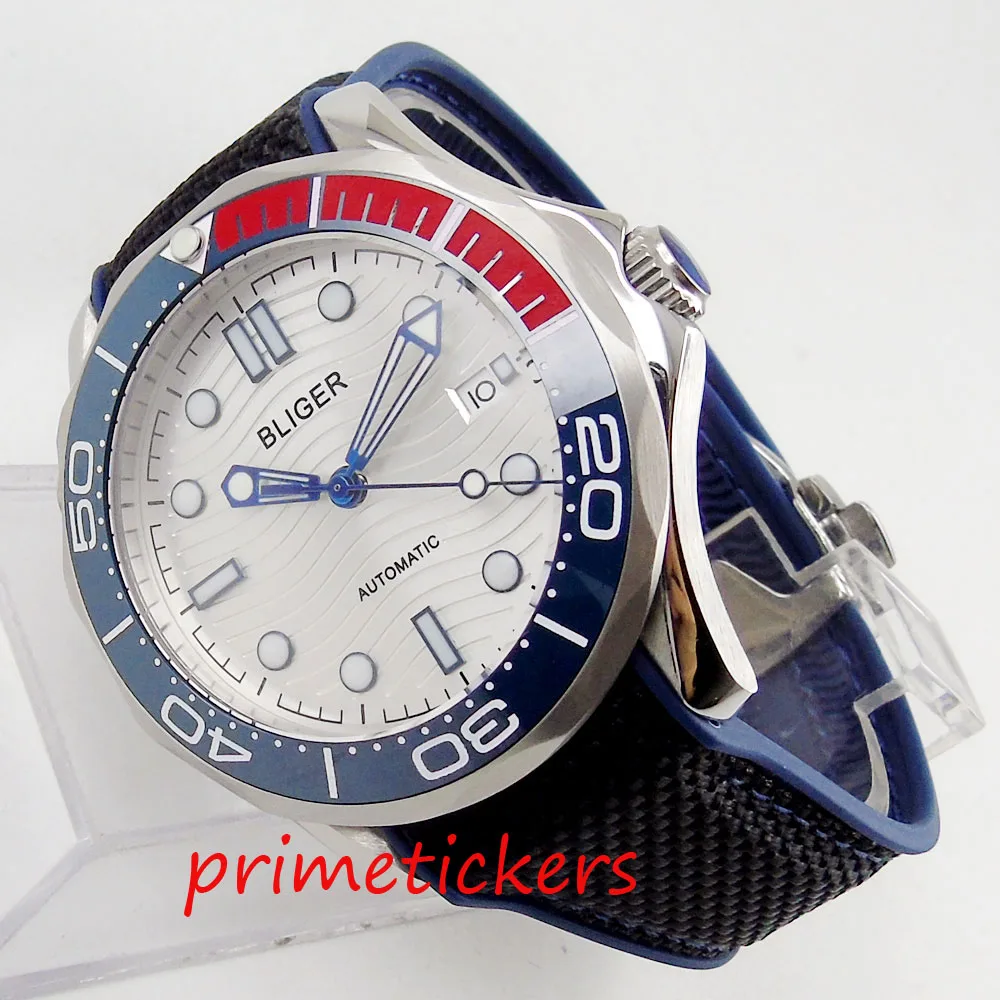  41mm white dial rubber strap blue&red ceramic bezel date luminous hands automatic movement men's wa