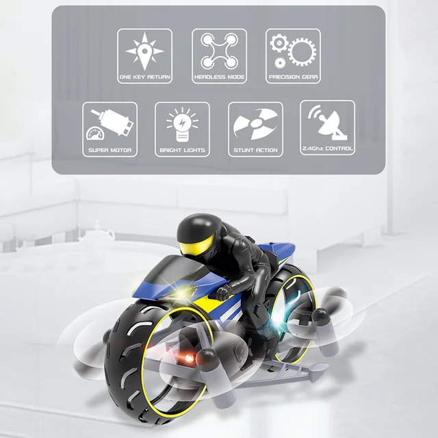 RC Motorcycle Amphibious Remote Control Four-Axle UAV One Key Roll Light Aircraft Model LBV 6