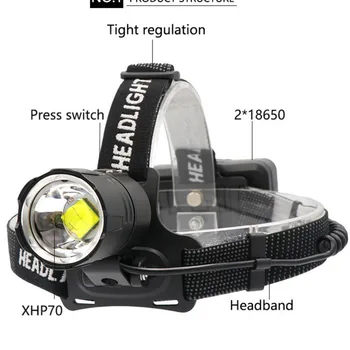 

New P70 dimmer lamp waterproof flashlight strong headlight USB charging red light warning telescopic dimmer outdoor headlight