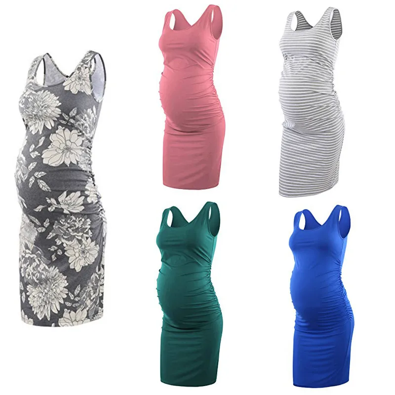 

Maternity Women Dress Pregnancy Dresses Mama Clothes Flattering Side Ruching Scoop Neck Pregnant Womens Clothing