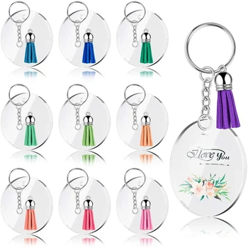

Circle Key Chains Clear Round Acrylic Key-Chain Blanks and 10 Colors Tassel Pendant Key-Ring for DIY Projects and Crafts