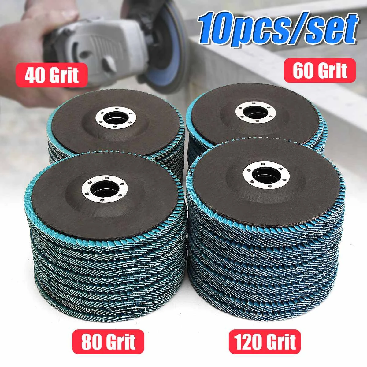 10Pcs Angle Grinder Flap Disc Sanding Grinding Wheel 5/'/' 125mm 40 60 80 120 Grit