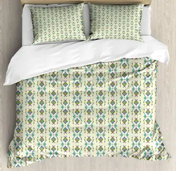 

Tribal Duvet Cover Set Vintage Mexican Funky Motifs with Geometric Peruvian Design Repetition Decorative 3 Piece Bedding Set