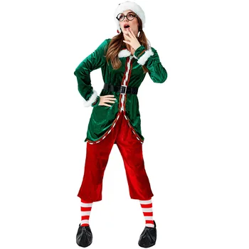 

2019 Women Costumes Green Christmas Elves Christmas Costumes For Women 6 Pieces Set Pannts +top