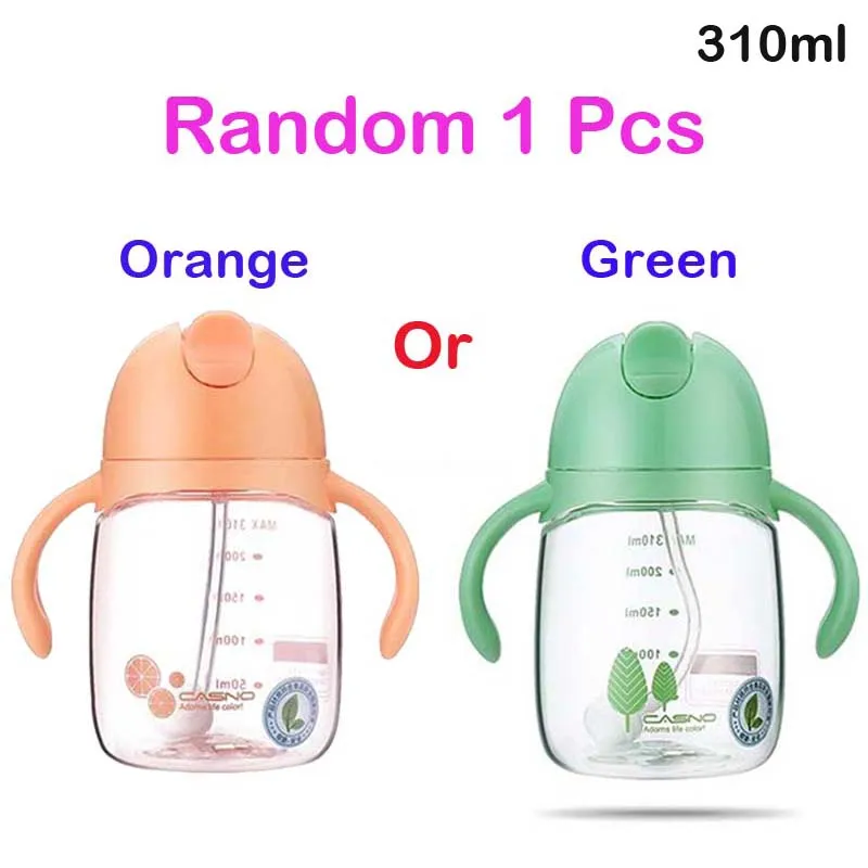 Green Or Orange 1 шт., новые детские бутылочки для воды, чашка для новорожденных, детская соломенная бутылочка для питья сока, BPA, для детей, 310 мл - Цвет: Green Or Orange