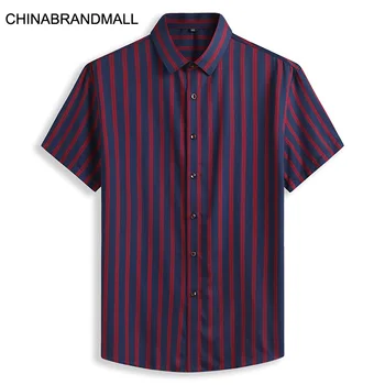 

2020 Men Fat Man Plus Fat Plus Size Business Leisure Lapel Stripes Short Sleeve Shirt