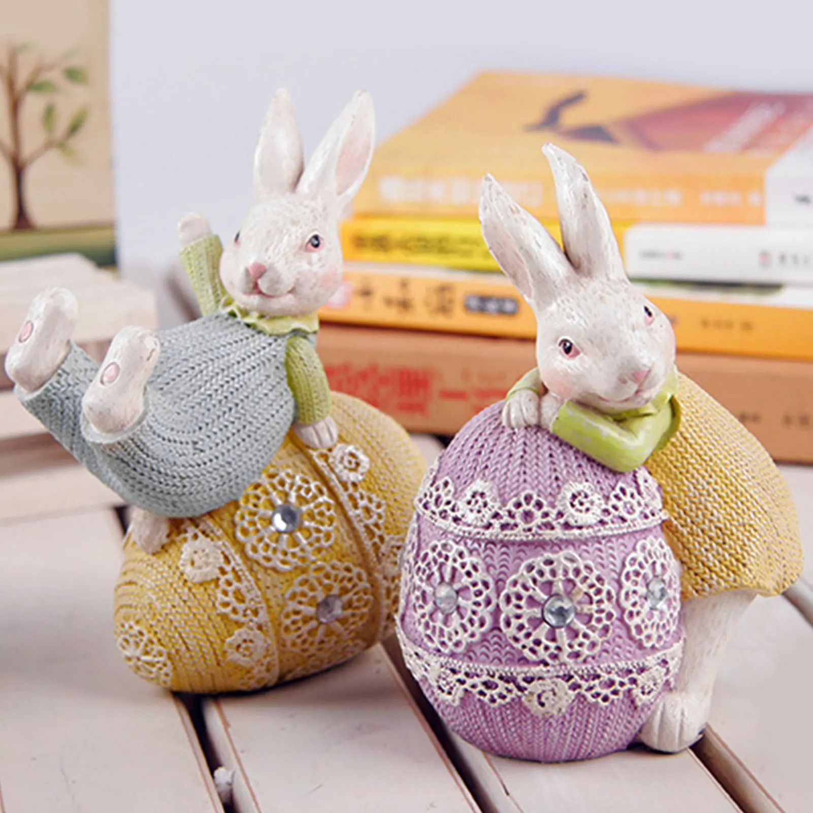 Easter Rabbit Bunny Egg Cute Resin Craft Ornament Living Room Decoration Gifts Festival Party Window Decor Children's Toys Gift