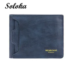 Fashion Short Men's Wallet Two-fold Solid Color Casual Business Cardhoder Comes with A Removable Card Holder Letter Money Clip