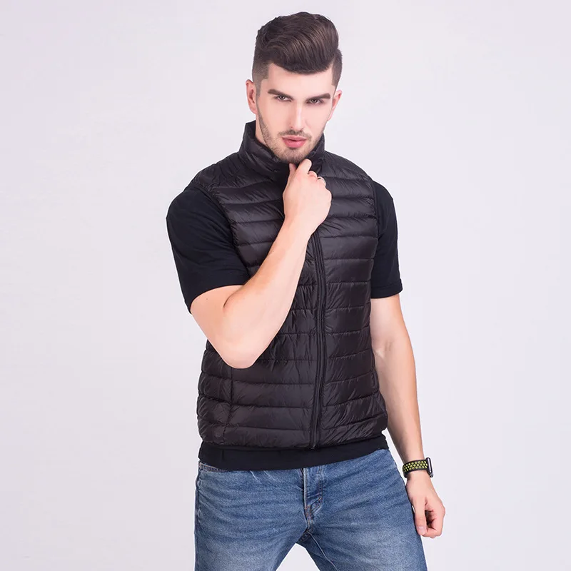 Zipper Duck Down Warm Jacket Men Winter Overcoat Men Sleeveless Solid Down Jacket Lightweight Outdoor Coat Large Size 3XL