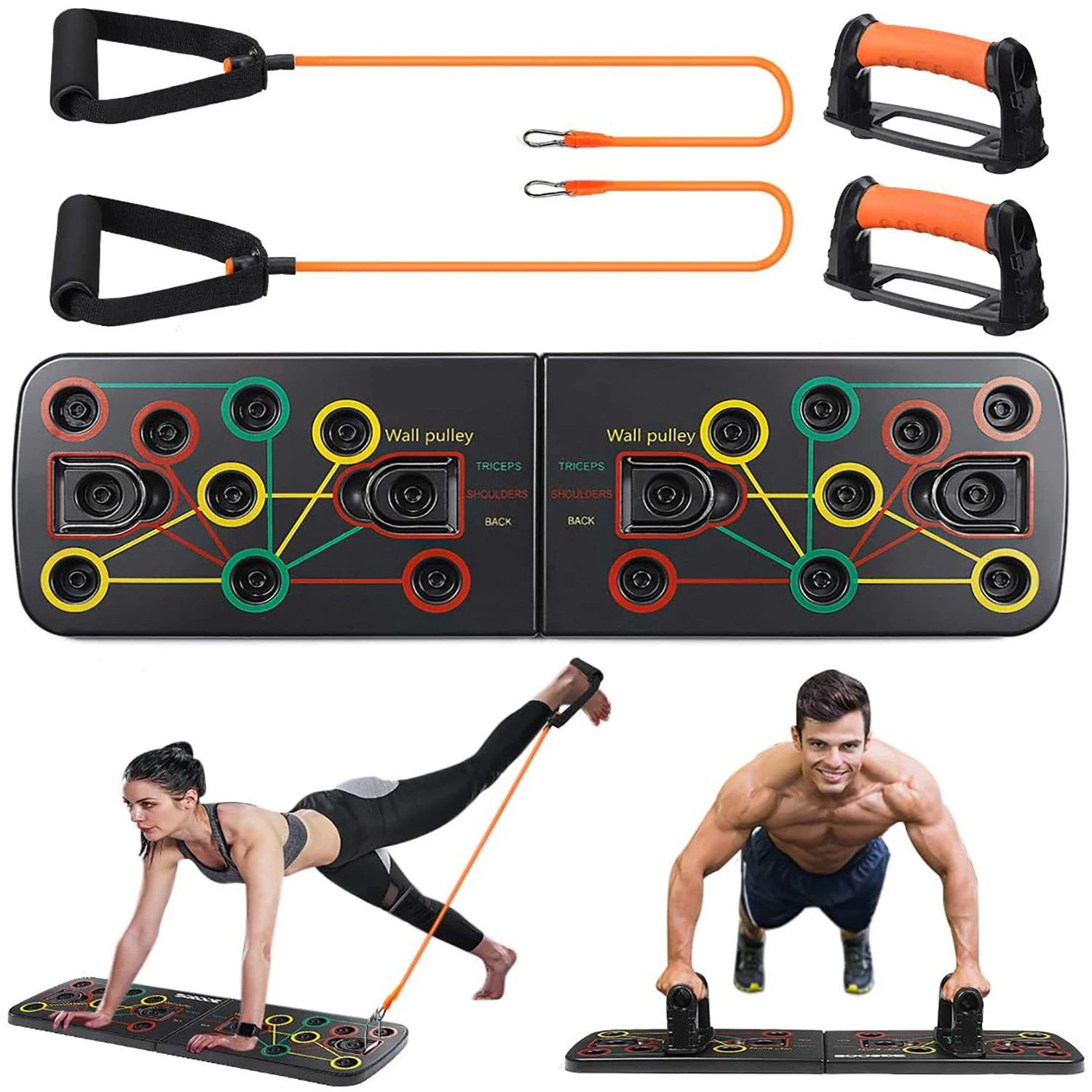 Foldable Push Up Rack Board With Latex Resistance Bands Body Building Board System Fitness Comprehensive Indoor Training Gym