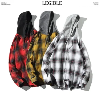 

LEGIBLE Spring Autumn Hip Hop Plaid Shirts Men Casual Loose Men Shirts Japanese Long Sleeve Shirt Men Harajuku Male Shirts