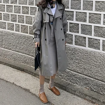 

Woman Windbreaker Long Fund 2019 Popular Autumn Look Overknee Overcoat Loose Trench Gothic Coat Tide Moda Mujer