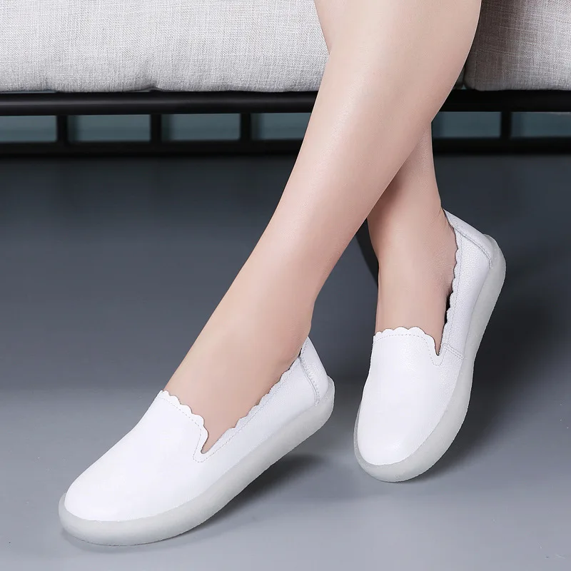 

New Style Fashion Autumn Flat Keel Thin Shoes Women's WOMEN'S Genuine Leather Shoes Korean-style Slip-on Lazy MacBook Nurse Shoe