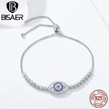 BISAER подлинный 925 пробы Серебряный счастливый голубой глаз Femme Strand звено цепи браслет Теннисный браслет для женщин серебряные ювелирные изделия