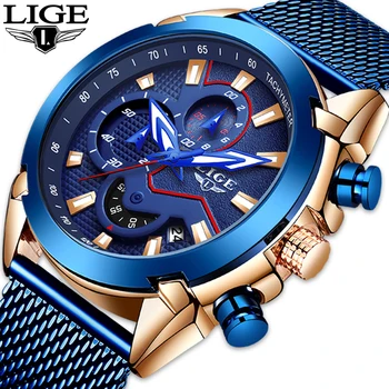 

Relojes Hombre 2019 LIGE New Mens Watches Fashion Casual Watch For Men Quartz Wrist Watches Sports Chronograph Mesh Steel Watch