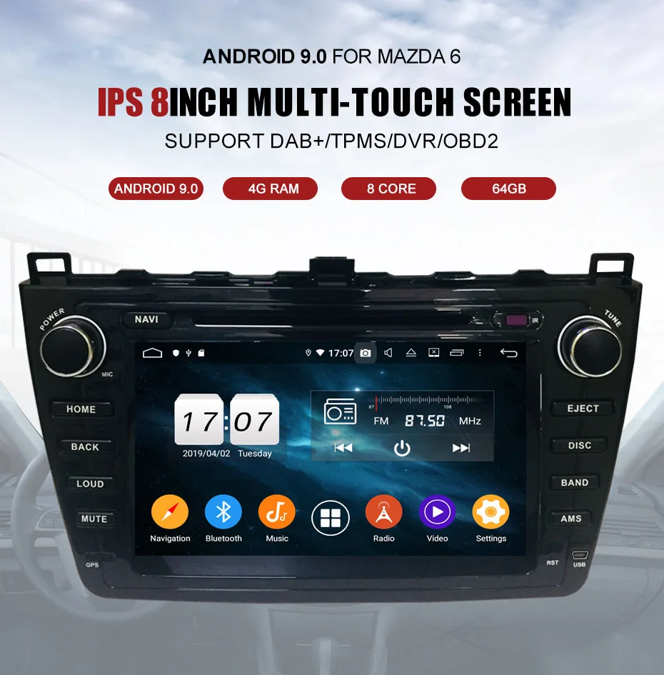 KANOR Android 9,0 4+ 64g 8 ядерный ips 2din автомобильный радиоприемник для Mazda 6 Ruiyi 2008 2009 2010 2011 2012 wifi gps DVD плеер мультимедийный ПК