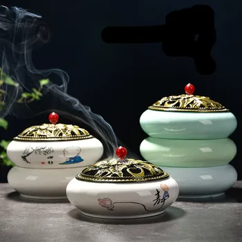 

Large Household Mosquito Incense Burner Interior Modern Japanese Creative Decoration Ceramic Incense Burner with Lid Sandalwood