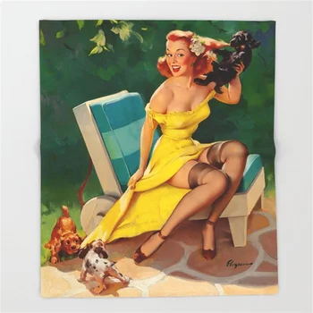 

Pin Up Girl and Puppies Coral Fleece Fuzzy Blankets on Bed Throws Bedsheet for Kids Girls
