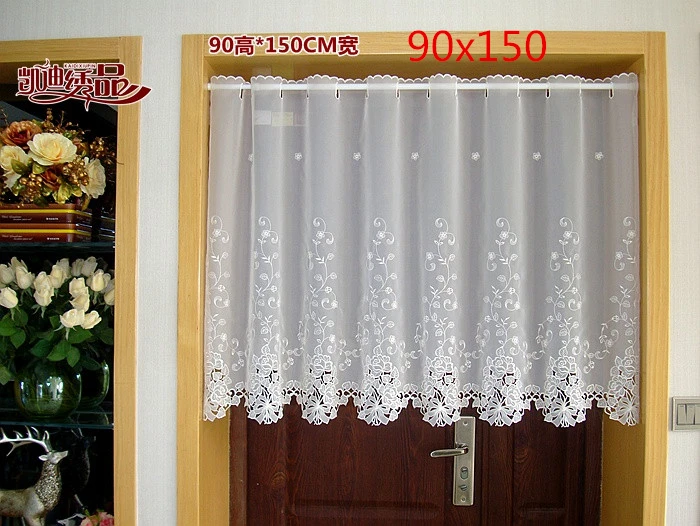 Short Curtain Cotton Cabinet Curtain White Lace Leaves Embroidery Hem Christmas curtain Cupboard Curtain for Kitchen Door