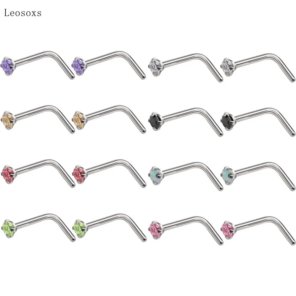 

Leosoxs 2pcs Trend Personality Diamond-studded L-shaped Nose Nail Body Piercing Jewelry