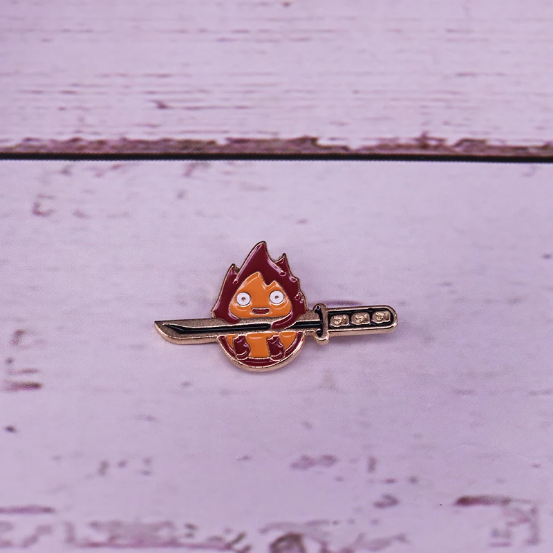 

Howl's Moving Castle Calcifer lapel pin Calcifer with knife brooch pin
