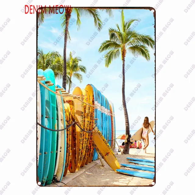 Beach Metal Sign Tin Vintage Summer Beach Plates Relax Metal Wall Sign Pool Tiki Bar Pub Seaside Ocean Happy Place Decoor WY161 24
