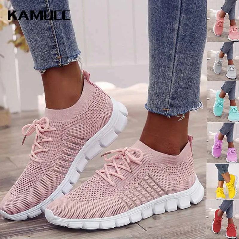 Women Sneakers Women Mesh Breathable Slip on Flat Shoes Ladies Casual Walking Footwear Vulcanize