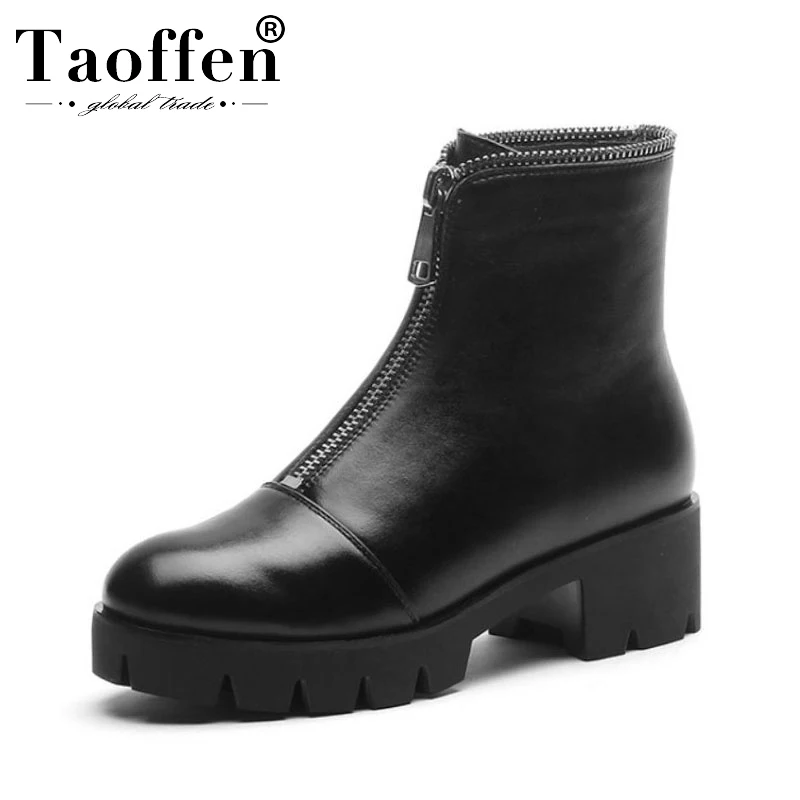Taoffen/женские ботильоны из натуральной кожи Повседневная Женская потайная молния