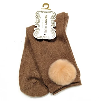 

Sock for woman, 100% cotton, brown color with pompon light brown, size 35-40