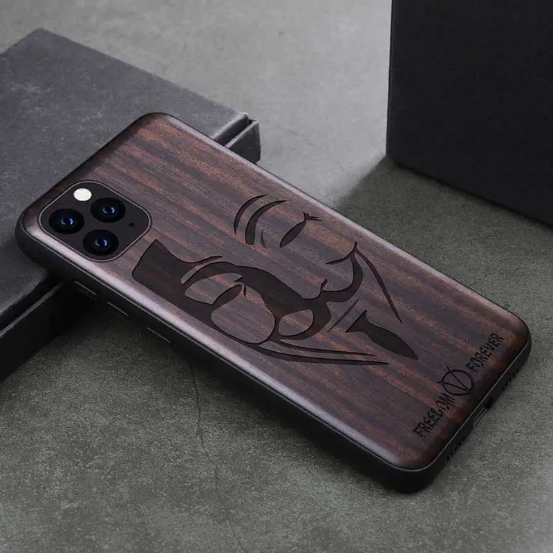 Новый чехол для iPhone 11 Pro черный из черного дерева 2019 резной деревянный бампера ТПУ