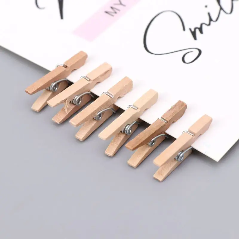 

100Pcs Mini Natural Wooden Clothes Photo Paper Peg Pins Clothespin Craft Clips 24BE