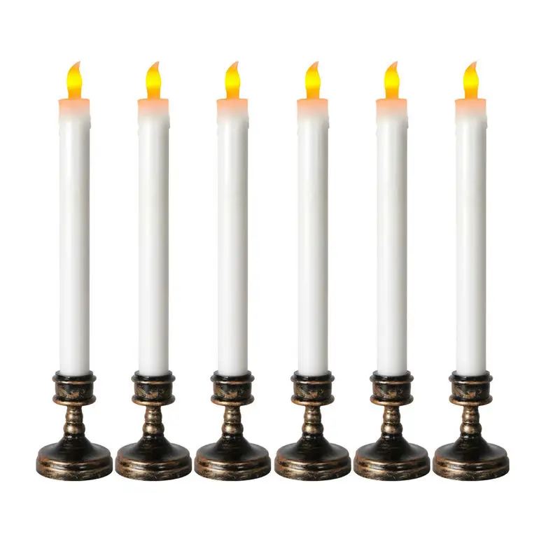 

Set of 6 Led battery operated Taper candle lamp Flickering Candlestick Home Window Light Wedding Holiday Bar table decor-24cm(H)